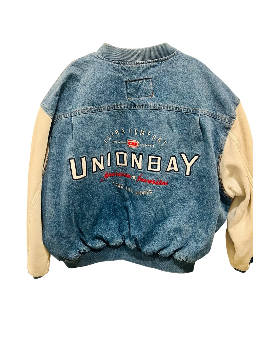 Vintage Unionbay Denim Bomber Jacket | Embroidered Logo | Quilted Lining | Med
